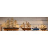 A scratch built maritime model, of the Cutty Sark, 66cm high, 85cm long, plinth base; another model,