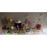 Glassware - mid 20th century flashed glass decanter, glasses, vase,