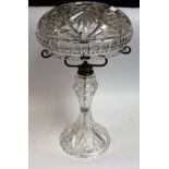A mid-20th century cut crystal table lamp and shade, approx.