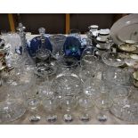 Glassware - a cut glass ships decanter, buzz cut pattern; others including mallet shaped,