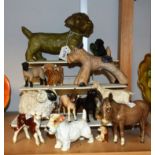 Animal Models - a Bourne Denby Scottie dog, a Beswick donkey, calf,