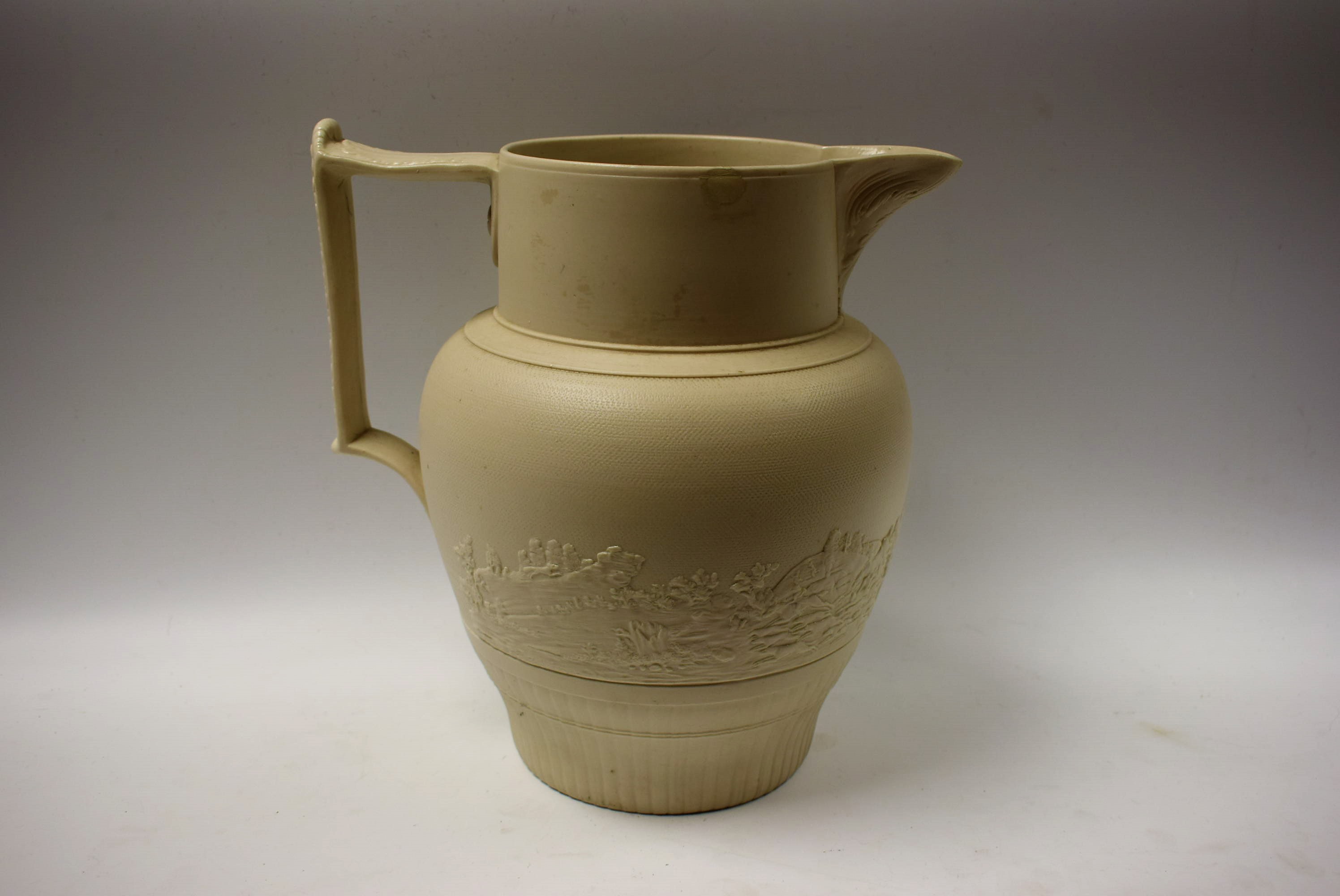 A large Samuel Turner stoneware jug, Cry of the Hunt decoration, approx. 28cm in height, c.