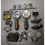 Motor Car Interest - vintage chrome car lamps including Lucas, chrome bumper parts, radios,