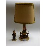 A Goebel figural table lamp, of a girl on a fence; another, figure,