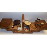 Boxes and Objects - an early 20th century bone toothpick suite; onyx die; concertina sewing box;