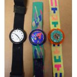 Swatch Watches - a retro 1990s Pop Swatch, AG8213; 1990 Ref 5629, skeleton quartz movement,