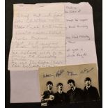 The Beatles, b/w band postcard, the verso signed in blue biro with John Lennon, Paul McCartney,