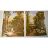 An English porcelain rectangular panel, painted by R Abbot, after Birket Foster, signed,