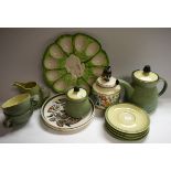 Ceramics - a Denby Calm pattern part tea service; a Poole pottery lamp base;