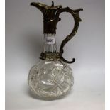 A Victorian cut glass claret jug, lion mask handle, c.