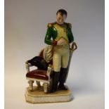 A continental ceramic figure of Napoleon, underglaze blue crowned K mark, 23.