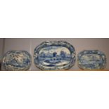 A 19th century Spode Bridge of Lucano pattern meat plate, transfer printed in blue with tower,