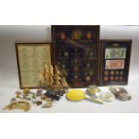 A framed set of pre-decimal money, to include a pound note, ten shilling note, half crown, florin,