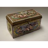 A Naples rectangular box and cover, in relief with classical figures in oval reserves,