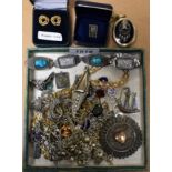 Jewellery - an Art Nouveau style gold plated locket pendant; filigree brooch; others, bracelets,