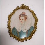 English School, 19th century portrait miniature, young Queen Elizabeth I, on ivory, oval, 8.