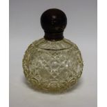 A cut glass globular scent bottle,