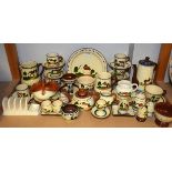 Ceramics - Mottoware, various, coffee pot, teapot, cups, saucers,