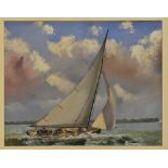 Alice Farmer Racing Yacht, Cowes, Isle of Wight oil on board, signed and titled to verso,