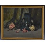 Alice L Vernon Still Life, Vase and Roses signed, oil on canvas,