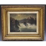 Continental School Moonlit Bavarian Landscape indistinctly signed, oil on board,