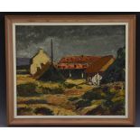 British School Lochside Farm Buildings monogrammed LVN, oil on board,