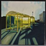 David Brown The Bus Stop oil on canvas,