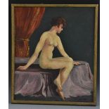 A Labarde Seated Nude signed, oil on canvas, 36.5cm x 30.
