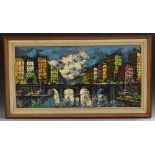 Chanel Abstract Cityscape signed, oil on canvas,