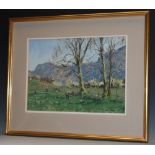 Angus Rands (20th century) Lambs in the Lake District signed, pastel,
