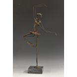 Contemporary School, a two-tone patinated bronze, The Ballerina, marble base, 39.