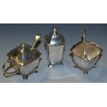 A silver plated three piece condiment set