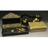 Boxes - a Victorian papier mache memoir/letter box; a Victorian papier mache glove box;