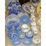 Ceramics - Wedgwood pale blue jasperware trinket pots, vase,