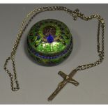 An Indian silver and enamel box; a George V silver Corpus Christi pendant necklace,
