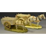 A Royal Dux donkey and cart no.921, pink triangle mark; another horse and cart no.