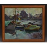 Rowands Boats in the Harbour signed, oil on board,