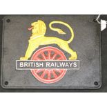 A reproduction cast iron British railway lion plaque