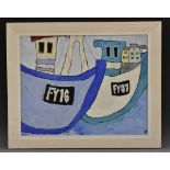 Cornish School Fishing Boats, Fowey signed 'Rod', oil on board, 39cm x 49.