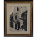 I J Whitaker Cawood Gatehouse signed, conte and charcoal,