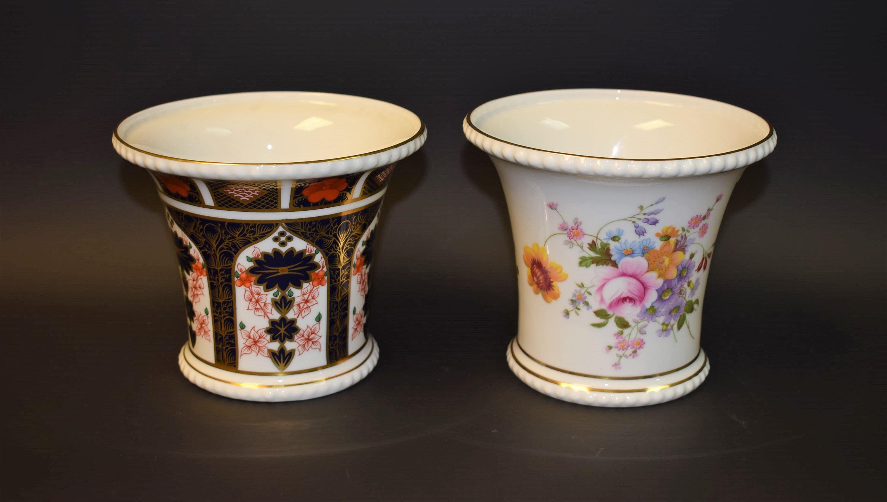 Royal Crown Derby - an 1128 Imari circular tapering planter; another Posies,