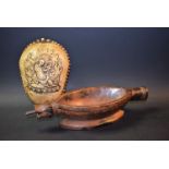 Tribal Art - a softwood medicine bowl, the sides with spheres; etc.