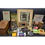 Photography - a Kodak Film Tank; radio valve; magic lantern slides,