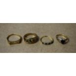 Jewellery - a 9ct gold Sister ring; others onyx heart, etc; another unmarked yellow metal, 9.