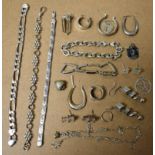 Jewellery - a silver coloured metal fancy link bracelet, indistinctly marked; others,
