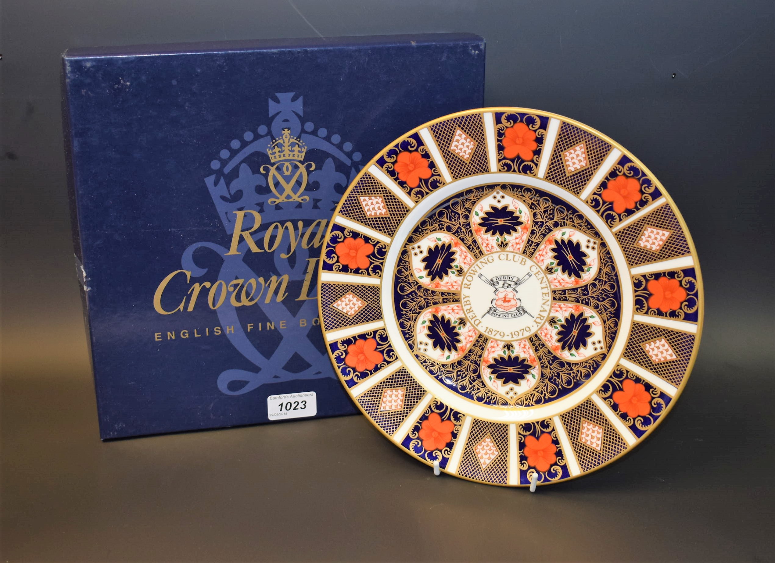 A Royal Crown Derby 1128 pattern plate, Derby Rowing Club Centenary,