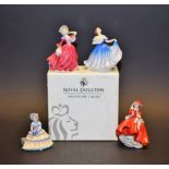 A set of four Royal Doulton figures, of small proportions, Top O' The Hill, Elaine, Day Dreams,