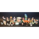 Ceramics - a Beswick fox; another, cat; Quail cats including Clementine, Edith,