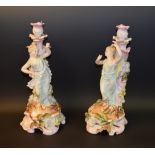 Ceramics - a pair of Sitzendorff candlesticks, applied floral decoration, c.1890, approx.