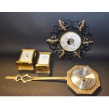 Clocks and Barometers - a brass carriage clock, white dial, Roman numerals,